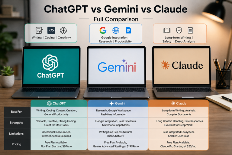 ChatGPT vs Gemini vs Claude – Full Comparison